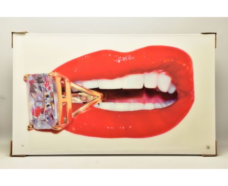 RORY HANCOCK (WELSH 1987) 'ROCK CANDY', a signed limited edition box canvas print of a mouth and a diamond ring, 10/95, with 