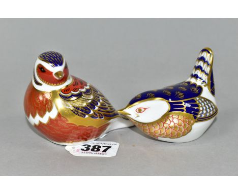 TWO ROYAL CROWN DERBY BIRD PAPERWEIGHTS, comprising a Chaffinch, and a Wren, each with a silver stopper (2) (Condition report