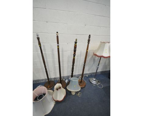 A SELECTION OF VARIOUS LIGHTING, to include four oak standard lamps, one with an octagonal base, the others with circular bas