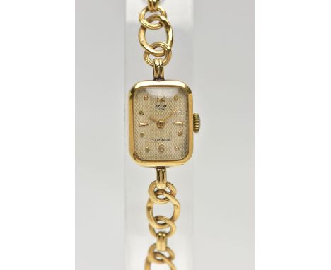 A LADIES YELLOW METAL WRISTWATCH, manual wind, curved rectangular dial signed 'Arctos Elite 17 Rubis', Arabic twelve and six 
