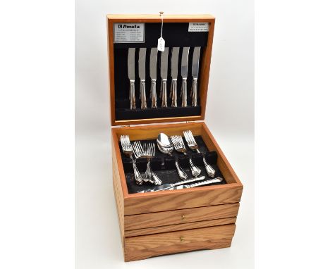 A 'AMEFA' CANTEEN, a complete seventy eight piece stainless steel canteen set, containing eight table knives, eight table for