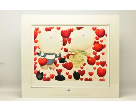 MACKENZIE THORPE (BRITISH 1956) 'DANCING IN LOVE' a limited edition print of figures surrounded by love hearts 125/295, signe