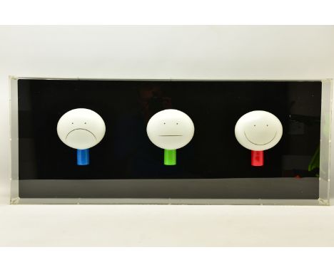 DOUG HYDE (BRITISH 1972) 'MONDAY, WEDNESDAY, FRIDAY', three head sculptures in a perspex case, no edition number or certifica