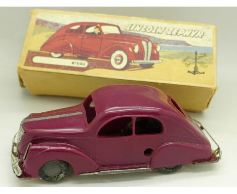 A clockwork Brimtoy Lincoln Zephyr, boxed, no key