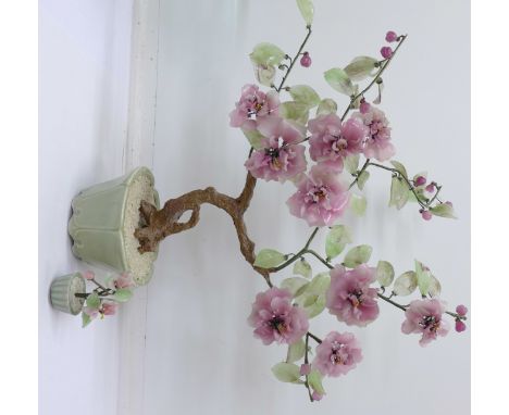 A 'Bonsai' with rose quartz and jade coloured petals and one smaller example