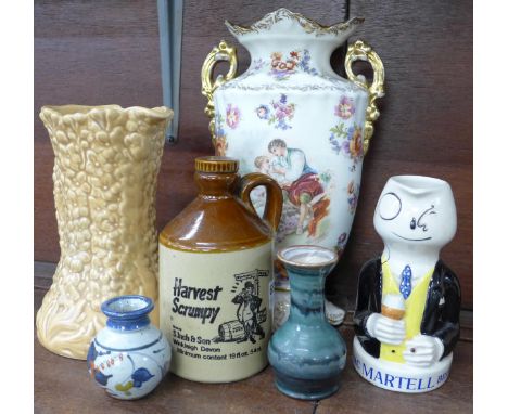 China including a Sylvac jug, a vase signed Boucher studio pottery and a Martell Cognac brandy jug