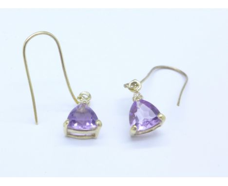 A pair of 9ct gold and amethyst earrings