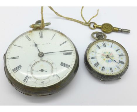 A silver pocket watch by Tremont Watch Co., lacking button, and a lady's silver fob watch, a/f