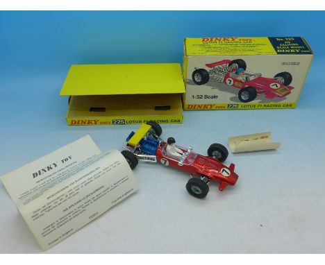 A Dinky Toys Lotus F1 racing car, 225, with box, leaflet and unused decal sheet