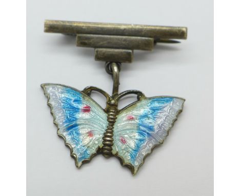 A silver and enamel butterfly brooch/pendant