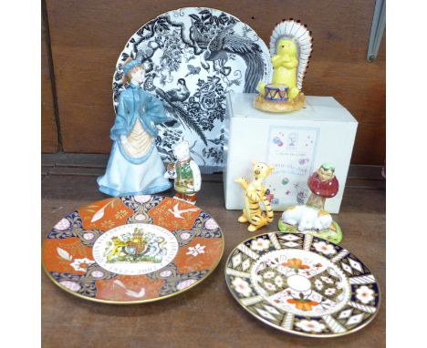 Decorative china; a Royal Worcester figure, Rebecca, a Royal Crown Derby Teddy bear paperweight, a Royal Doulton Big Chief Po