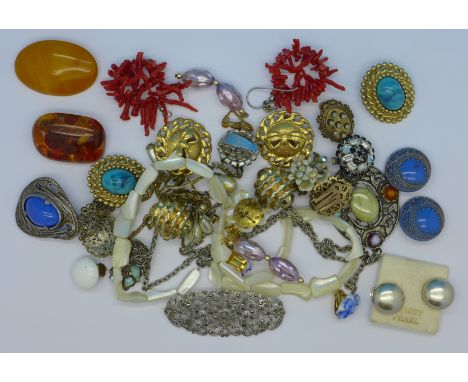 Amber brooches, Celtic jewellery and clip on earrings