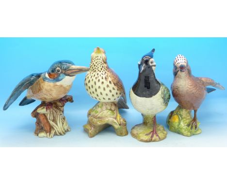 Four Beswick model birds, Lapwing 2416, Jay 2417, very small chip to wingtip, Kingfisher, beak a/f and Thrush