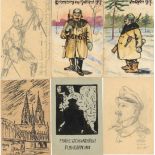 Handgemalt WK I Lot mit 17 handgemalten Karten aus dem 1. Weltkrieg