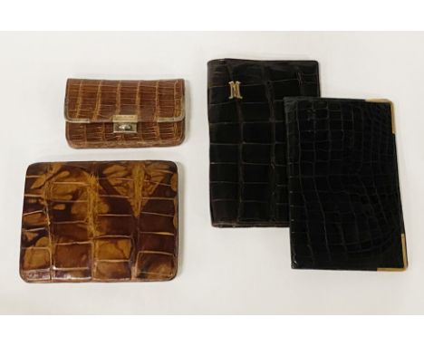 4 LEATHER WALLETS - TWO WITH SILVER EMBELLISHMENTS &amp; ONE 9 CT. GOLD