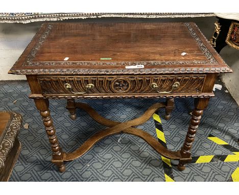 CARVED BOBBIN TWIST HALL TABLE WITH DRAWER