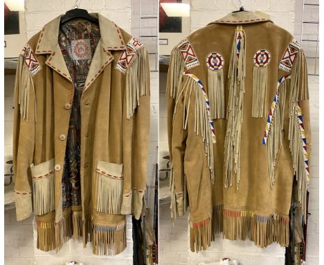 GENTS VINTAGE NATIVE AMERICAN STYLE SUEDE JACKET (THINK WOODSTICK 1960'S MUSIC FESTIVALS ETC) APPROX SIDE 48'' CHEST