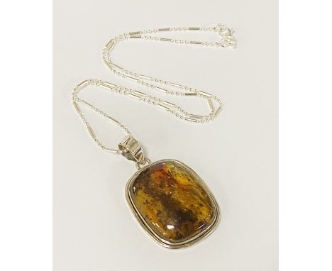 STERLING SILVER LARGE AMBER SQUARE PENDANT