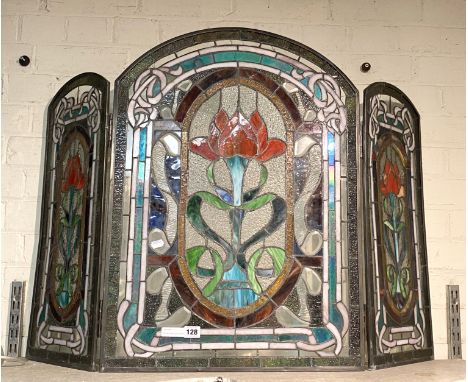 ART NOUVEAU LEAD LIGHT GLASS FIRE SCREEN A/F