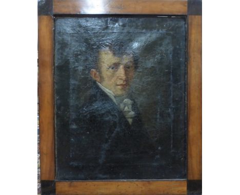 Biedermeier Portrait eines vornehmen Herren, im orig. Holzrahmen der Zeit, Öl/Lw., Gemäldestarke Altersspuren, 73cm x 60cm