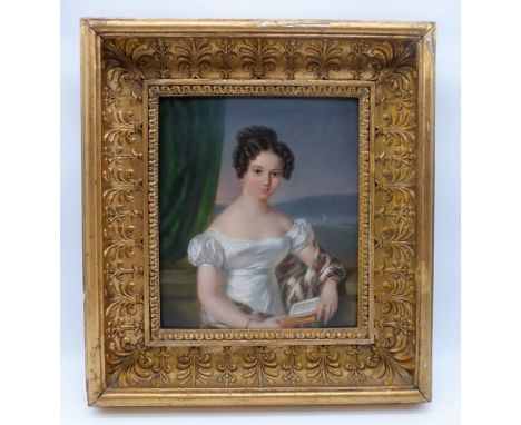 Monogrammist, 19.Jh., wohl Bildnis der Friederike von Baden (1781 Karlsruhe - 1826Lausanne), Öl/Kupfer, Portrait im weißen Kl
