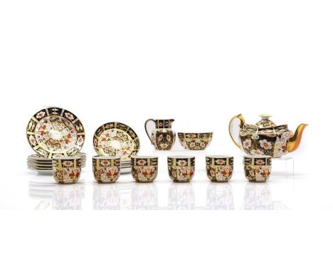 A Royal Crown Derby porcelain tea service  decorated in the Imari palette, 2451, comprising six cups and saucers, 12.5cm wide