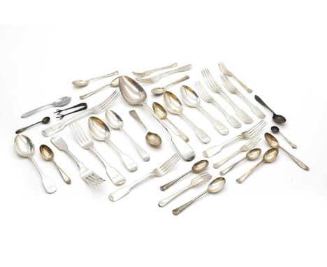 A collection of silver flatware to include a set of four table forks, five dessert forks, and three dessert spoons, Fiddle pa