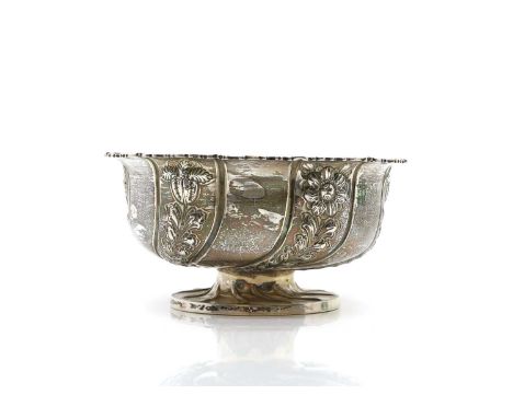 A silver rose bowl, by Nathan &amp; Hayes, Chester, 1897, with a shaped rim and with embossed spiral and floral panels, crest