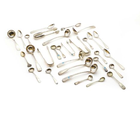 A collection of silver flatware  to include a set of five Scottish teaspoons, Edinburgh 1812, a pair of Scottish ladles, make