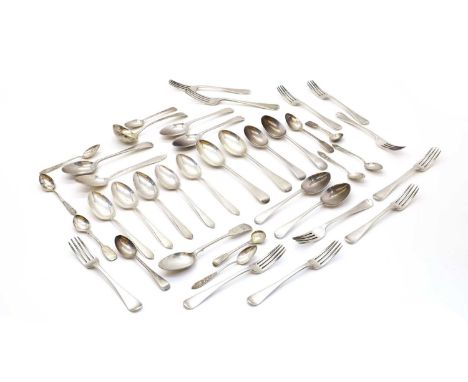 A collection of silver flatware, to include two Old English tablespoons by Carrington &amp; Co, London 1829, a small ladle by