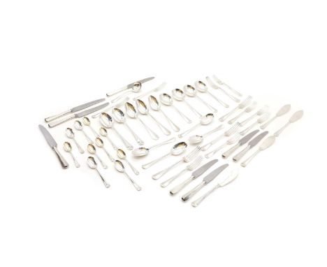An Old English pattern silver flatware service by Harrods Ltd, London 1928, comprising five tablespoons, four dessert spoons,