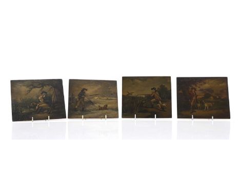 A group of four hunting paintings, 20th century, oil on panel15.5 x 17.5cm (4)Condition ReportScratches and loses to the pain