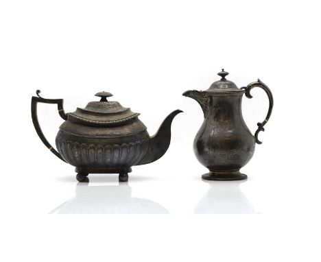A George III silver teapot, by PT, Edinburgh 1813, with ivory insulators and chased fruiting vine, 29.5cm widetogether with a