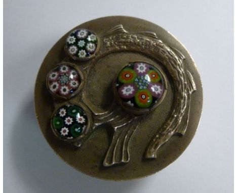 A silver trinket box, the straight sides having a decoratively textured finish, the cover ornamented with a cast and applied 