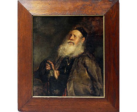 Unbekannter Maler (um 1891)Bärtiger Mann (Rabbiner). Öl/Karton (Craquele), li. u. undeutlich E. Schoppe und dat. 1891. 45x 40