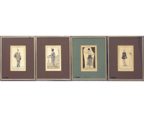 Costumes Parisiens, Journal des Dames et des Modes:Acht pochoirkolorierte Kupfertafeln (gleichmäßig gebräunt), je 17,5x 11 cm