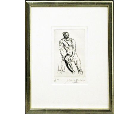 Breker, Arno (1900 Elberfeld-Düsseldorf 1991)Männerakt. Radierung, mit Bleistift sign., Ex. 30/100 und in der Platte monog. 1