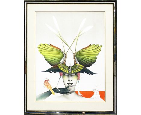 Wunderlich, Paul (1927 Eberswalde- St.-Pierre-de-Vassols 2010)"Im Schatten deiner Flügel". Farblithographie, re. u. mit Bleis