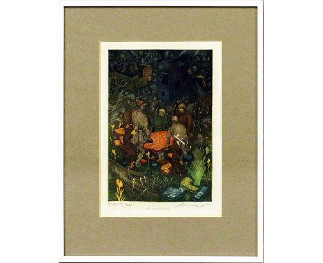 Brauer, Emil (1929 Wien 2021)"Neuer Anfang", so unterhalb der Darstellung handschriftlich betitelt. Farbradierung (l. gebräun