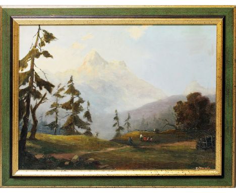 Demmin, Erich (1911 Mecklenburg-Berlin 1997)Blick auf den Watzmann. Öl/Lwd./Platte (Altersspuren), re. u. sign. und verso mit