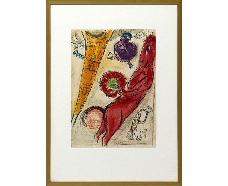 Chagall, Marc (1887 Witebsk- Paul de Vence 1985)"Tour Eiffel à l´Aue rouge". Farblithographie. Blatt aus dem Jahr 1954. 38x 2