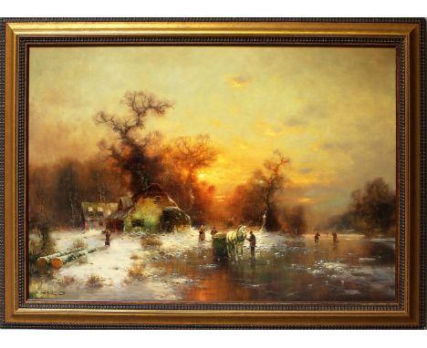 König, Günter (1926 - 2007)Winterlandschaft in der Abendröte. Öl/Lwd. (li. min. Flecken), li. u. sign. 70x 100 cm. R. 