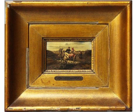 Konarski, J. (um 1900/Anf. 20. Jh.)Pferdewagen mit Bauern in Landschaft. Öl/Holztafel, re. u. sign. 8x 13 cm. R.