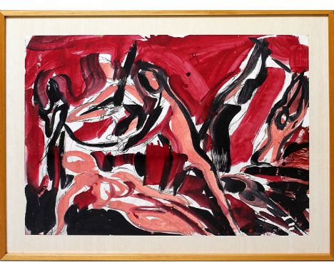 Krauth, Hermann (geb. 1954 Mannheim)"Verfolgung", so auf Etikett der Galerie Zellermayer-Lorenzen Berlin betitelt  und dat. 1