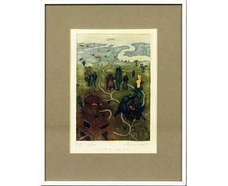 Brauer, Emil (1929 Wien 2021)"Eine Quelle für vielerei Blumen", so unterhalb der Darstellung handschriftlich betitelt. Farbra