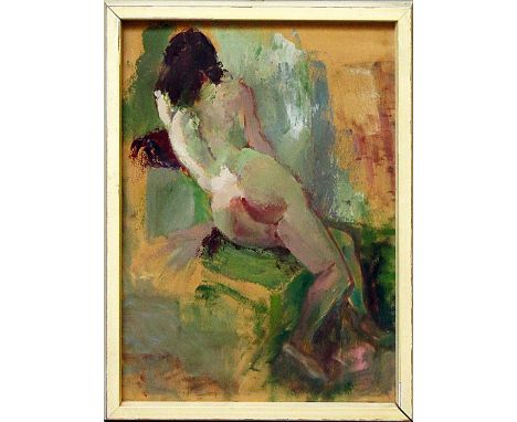Peschka,  Anton Emanuel (1885-1940), att.Liegender Rückenakt. Öl/Papier (auf Karton montiert, kl. Randeinriss), verso bez. un