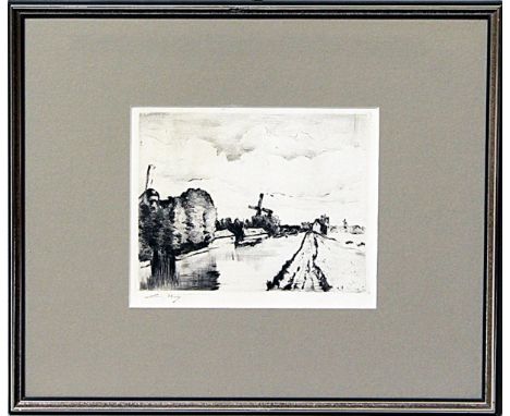 Ury, Lesser (1861 Birnbaum-Berlin 1931)Holländischer Kanal mit Mühle (um 1922). Radierung/Bütten (min. Altersspuren, nicht au