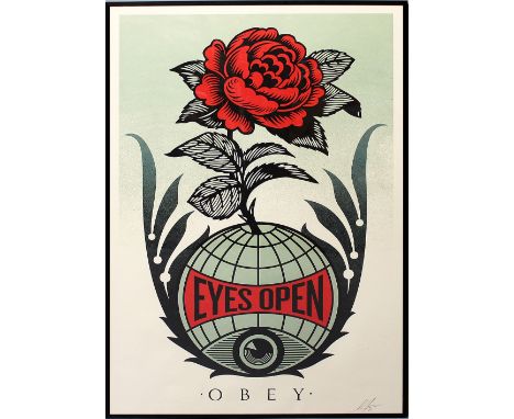 Fairey, Shepard "Obey" (geb. 1970 Charleston)"Eyes open", so im Druck bez. Farbserigraphie/Papier (ca. 7 cm Randeinriss), re.