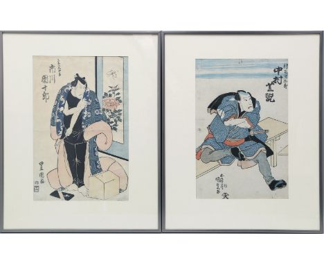 Toyokuni, Utagawa III (1786-1864)Zwei Farbholzschnitte mit Schauspielern. Je mit Altersspuren (wohl größere Blätter), jeweils