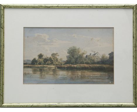 Morgenstern, Christian (1805 Hamburg - München 1867)Dorf am See. Aquarell/Papier (gebräunt, stockfleckig), verso mit Bleistif